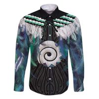 Aotearoa Korowai Motif Family Matching Off The Shoulder Long Sleeve Dress and Hawaiian Shirt Maori Koru Poutama