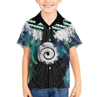 Aotearoa Korowai Motif Family Matching Off Shoulder Short Dress and Hawaiian Shirt Maori Koru Poutama