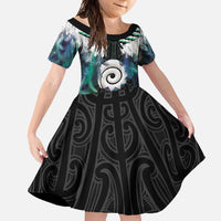 Aotearoa Korowai Motif Family Matching Short Sleeve Bodycon Dress and Hawaiian Shirt Maori Koru Poutama