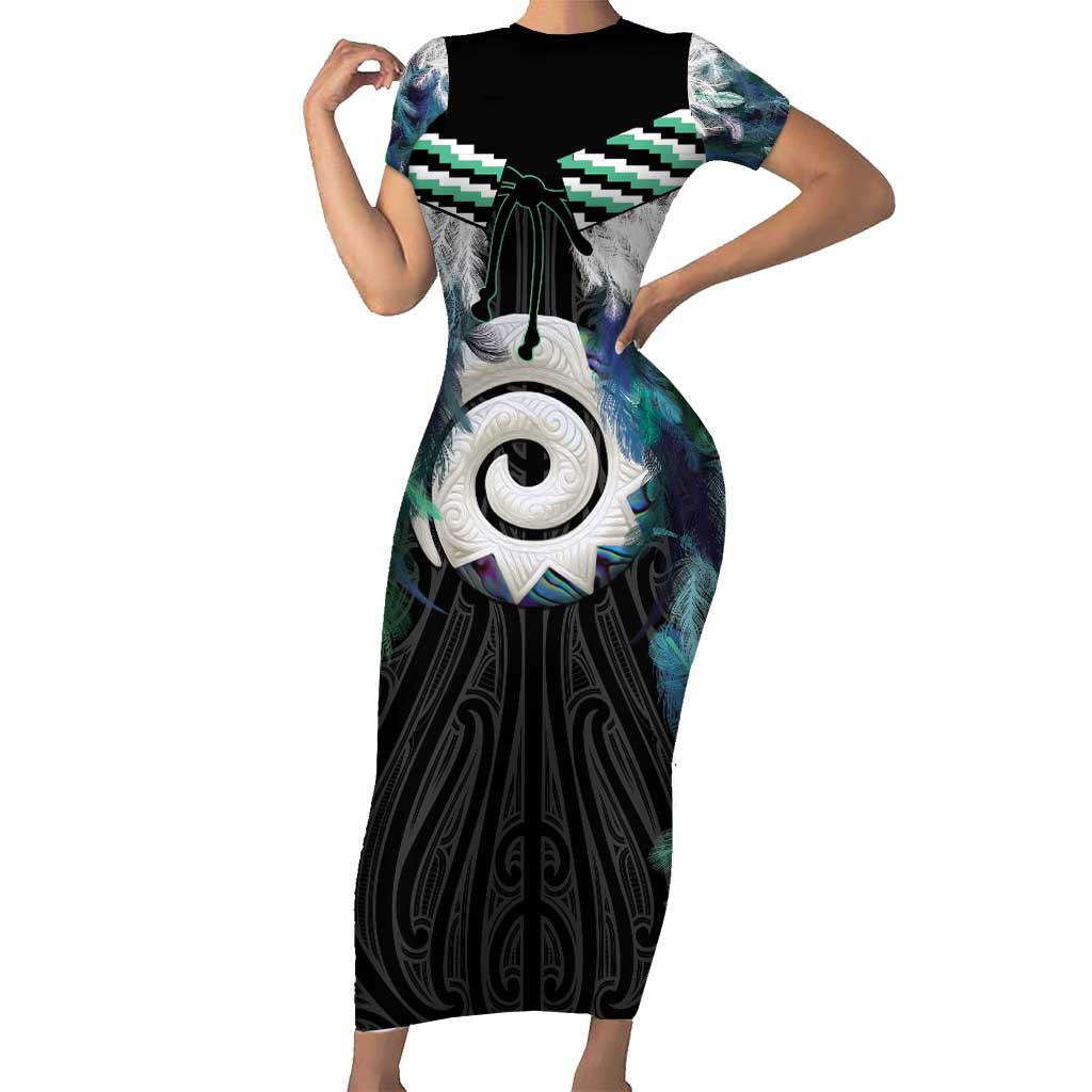 Aotearoa Korowai Motif Family Matching Short Sleeve Bodycon Dress and Hawaiian Shirt Maori Koru Poutama