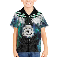 Aotearoa Korowai Motif Family Matching Short Sleeve Bodycon Dress and Hawaiian Shirt Maori Koru Poutama