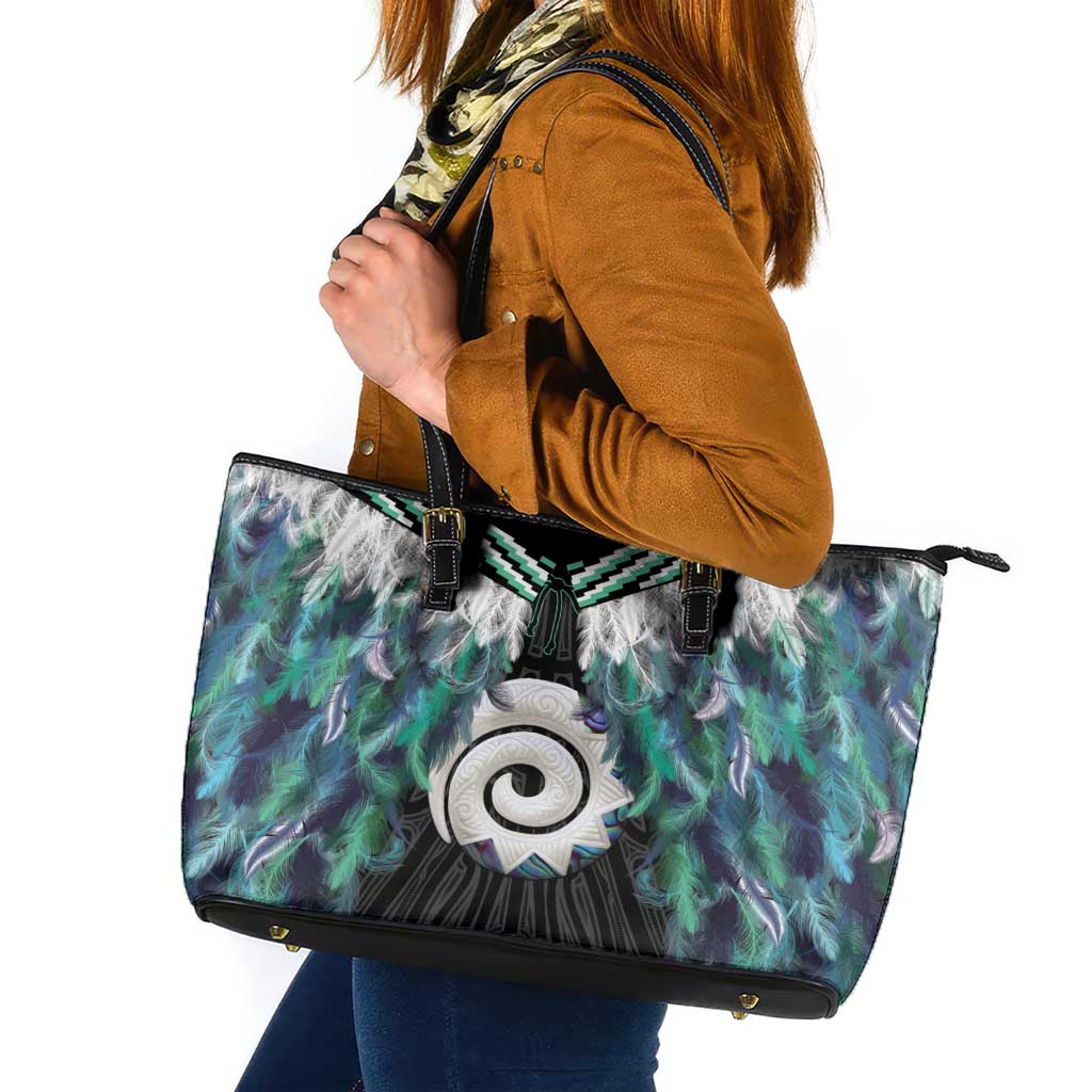 Aotearoa Korowai Motif Leather Tote Bag Maori Koru Poutama