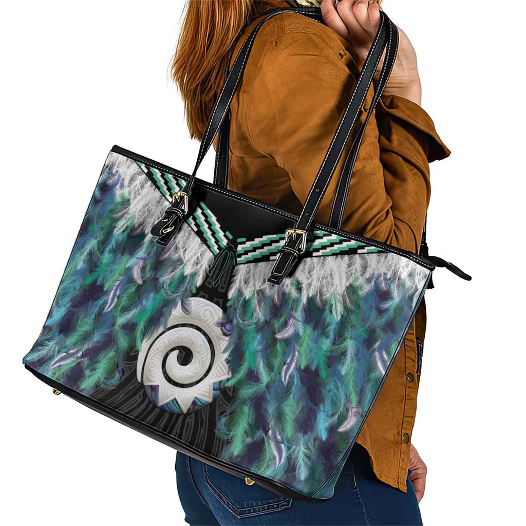 Aotearoa Korowai Motif Leather Tote Bag Maori Koru Poutama