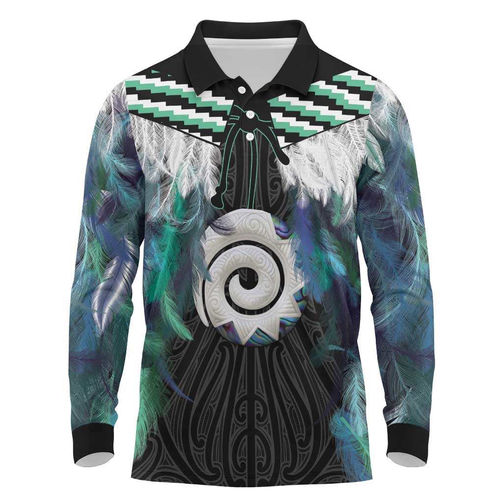 Aotearoa Korowai Motif Long Sleeve Polo Shirt Maori Koru Poutama