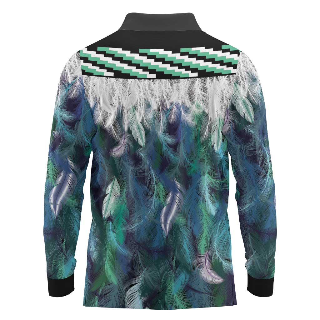 Aotearoa Korowai Motif Long Sleeve Polo Shirt Maori Koru Poutama