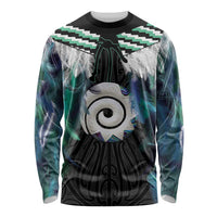 Aotearoa Korowai Motif Long Sleeve Shirt Maori Koru Poutama LT14 Unisex Turquoise - Polynesian Pride