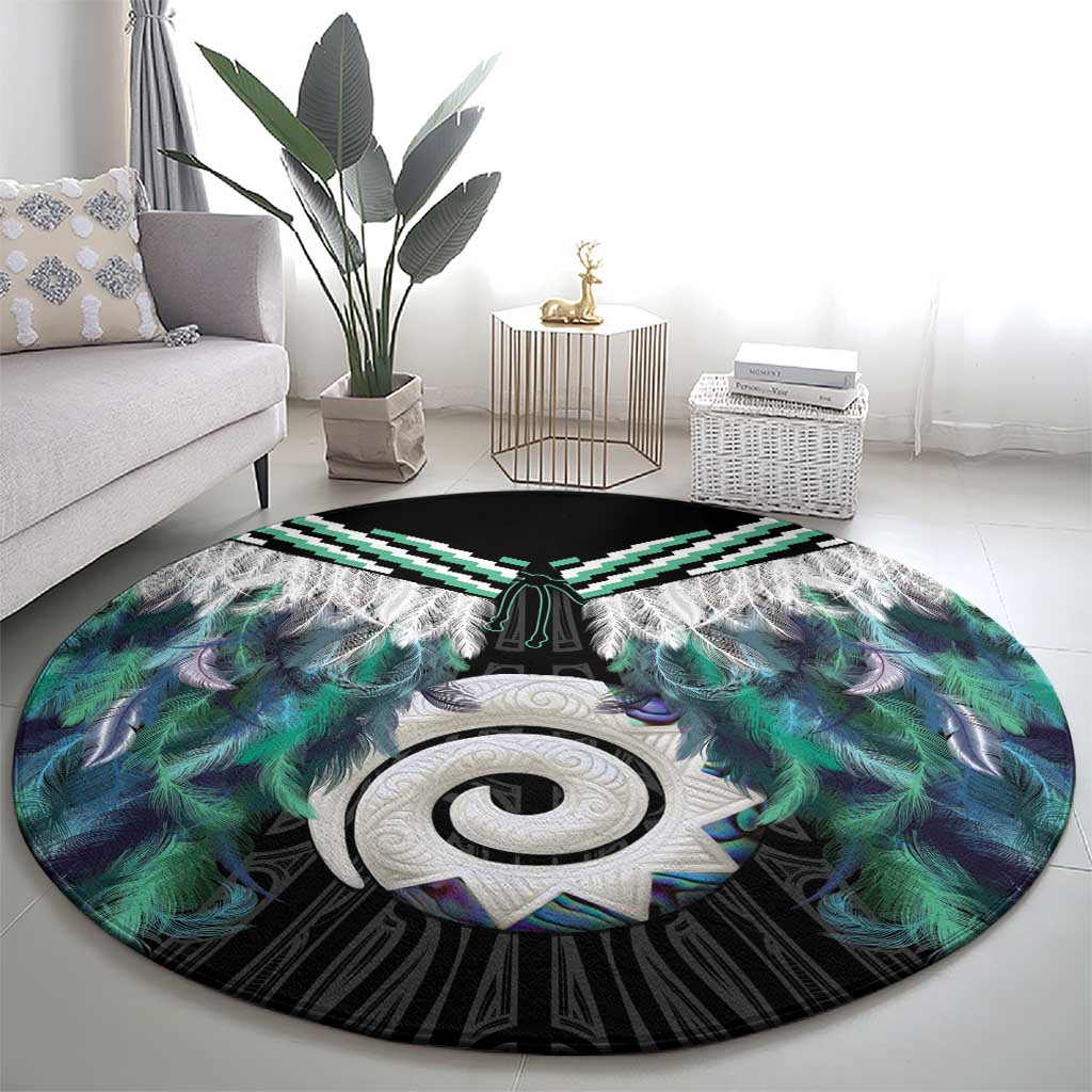 Aotearoa Korowai Motif Round Carpet Maori Koru Poutama