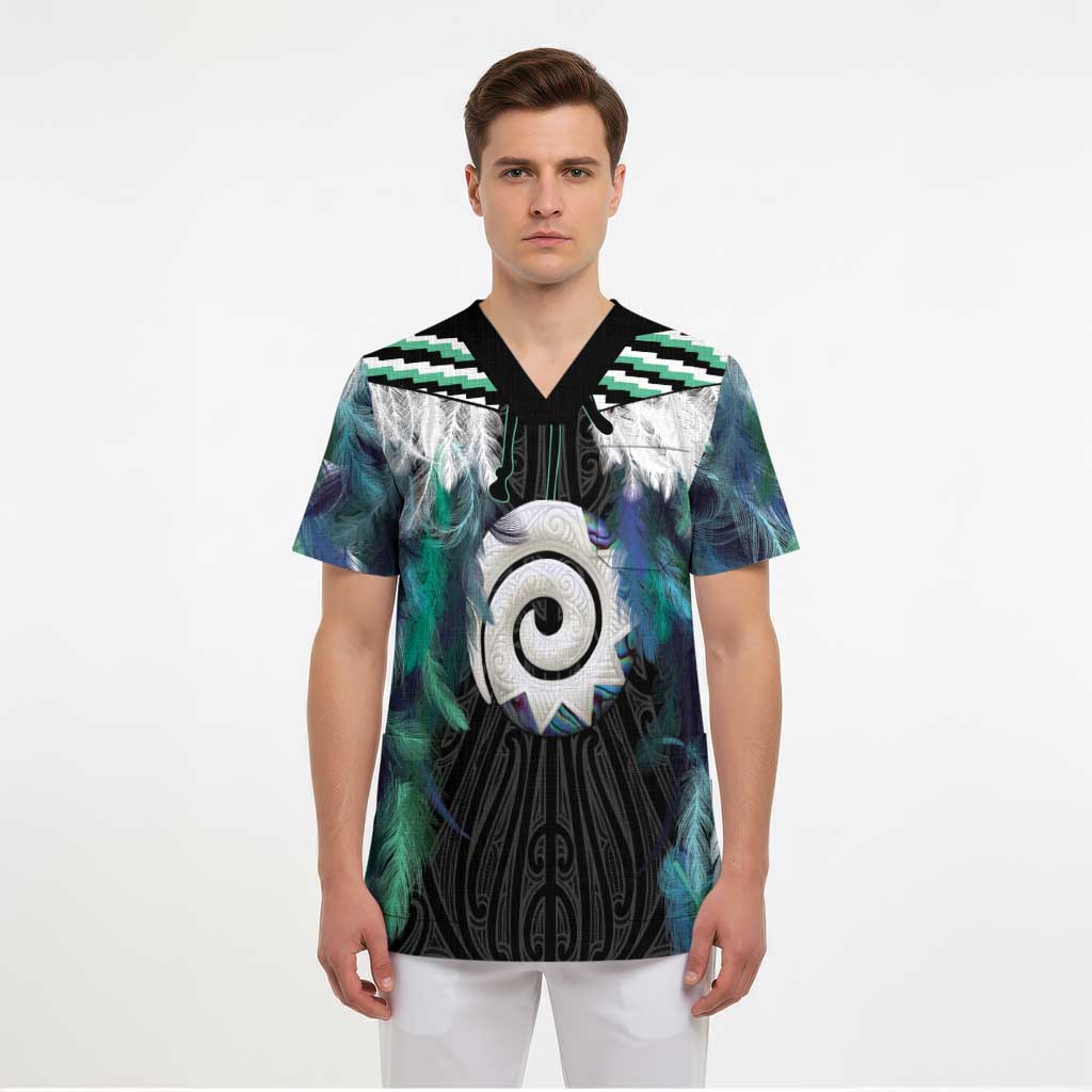 Aotearoa Korowai Motif Scrub Top Maori Koru Poutama - Polynesian Pride