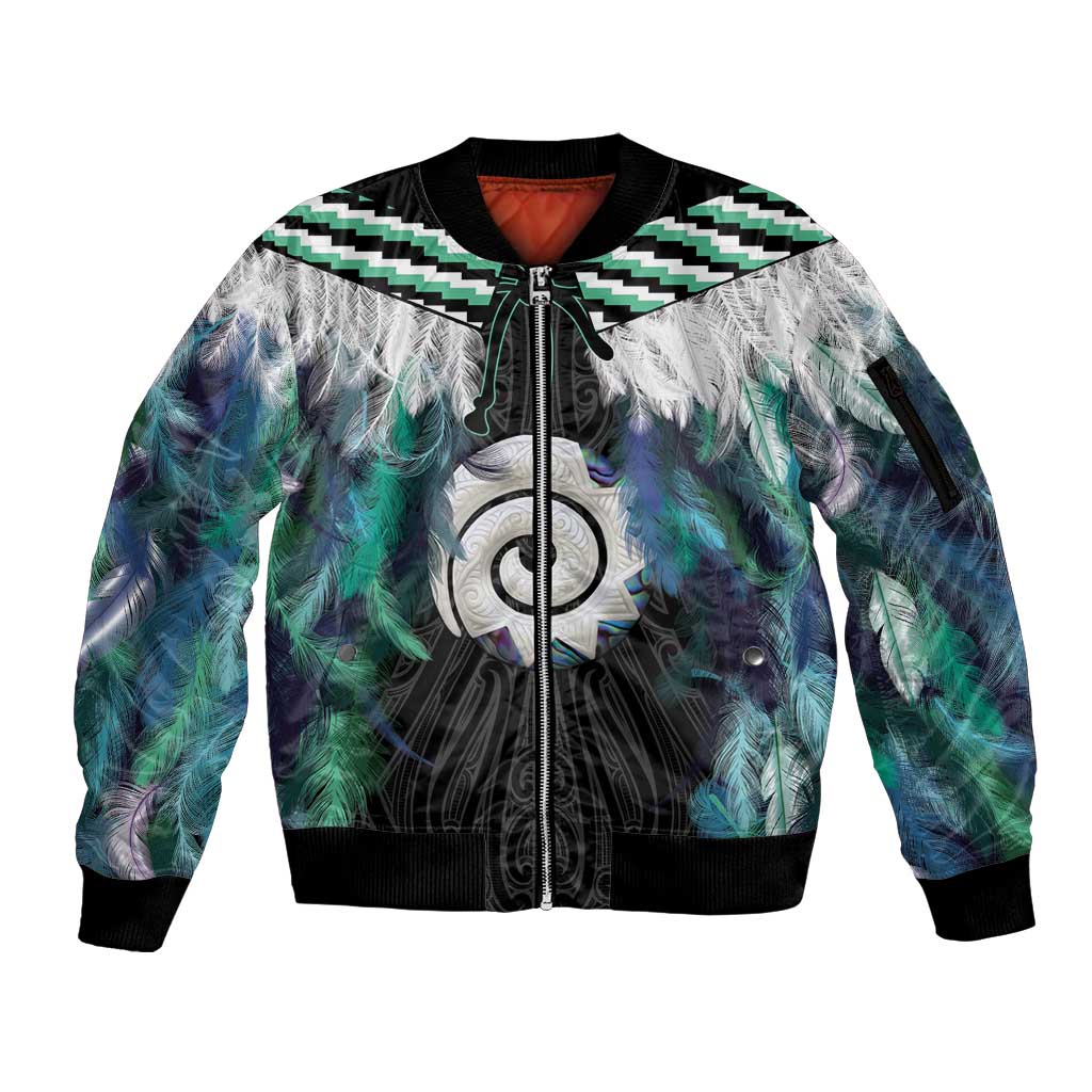 Aotearoa Korowai Motif Sleeve Zip Bomber Jacket Maori Koru Poutama