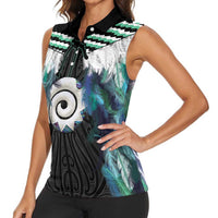 Aotearoa Korowai Motif Women Sleeveless Polo Shirt Maori Koru Poutama