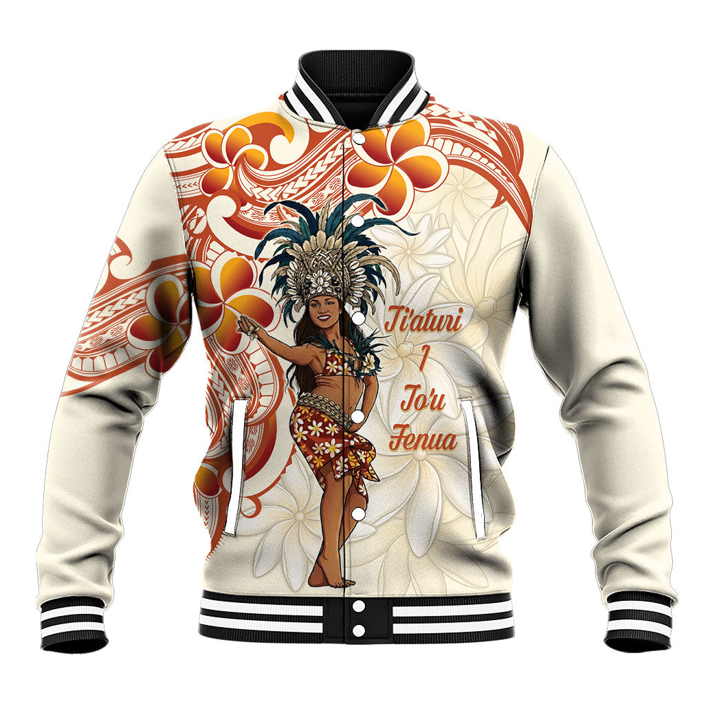 Heiva i Tahiti Baseball Jacket Ori Tahitian Dance Tiare Maori LT14 Unisex Beige - Polynesian Pride