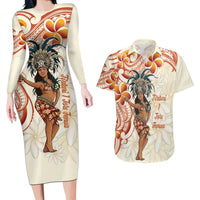 Heiva i Tahiti Couples Matching Long Sleeve Bodycon Dress and Hawaiian Shirt Ori Tahitian Dance Tiare Maori