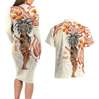Heiva i Tahiti Couples Matching Long Sleeve Bodycon Dress and Hawaiian Shirt Ori Tahitian Dance Tiare Maori
