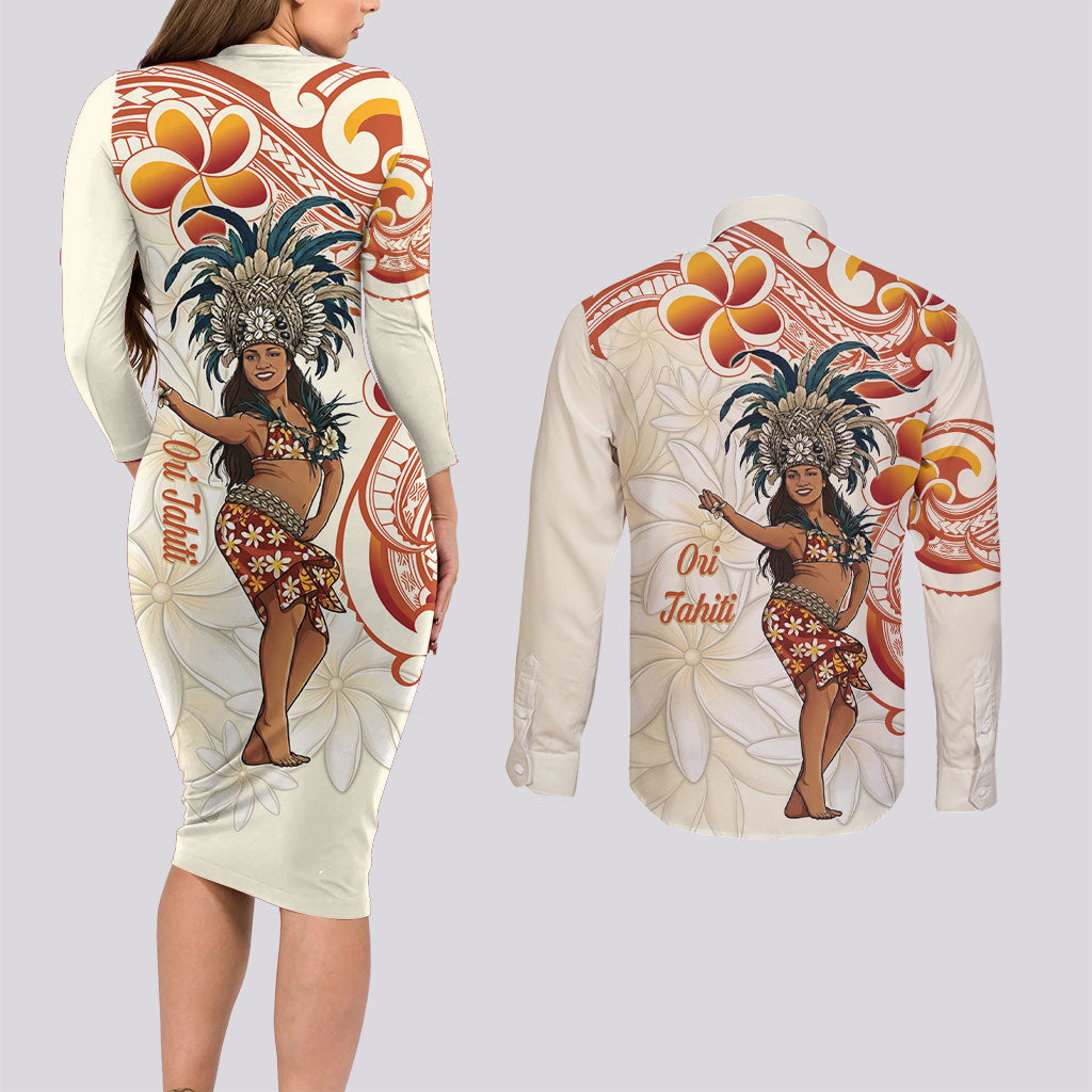 Heiva i Tahiti Couples Matching Long Sleeve Bodycon Dress and Long Sleeve Button Shirt Ori Tahitian Dance Tiare Maori LT14 - Polynesian Pride