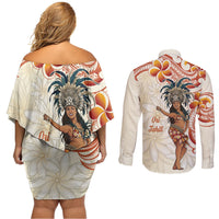 Heiva i Tahiti Couples Matching Off Shoulder Short Dress and Long Sleeve Button Shirt Ori Tahitian Dance Tiare Maori