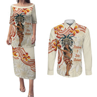 Heiva i Tahiti Couples Matching Puletasi and Long Sleeve Button Shirt Ori Tahitian Dance Tiare Maori