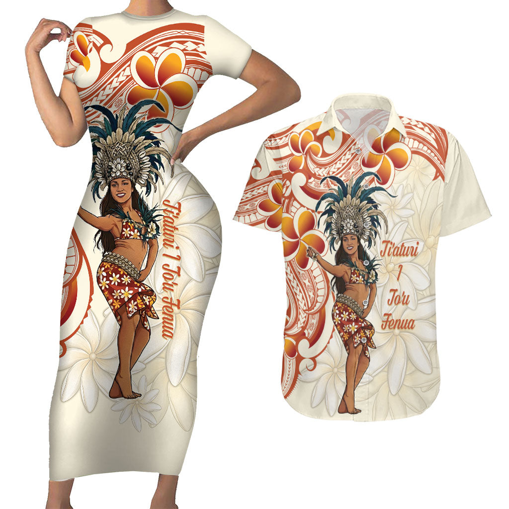 Heiva i Tahiti Couples Matching Short Sleeve Bodycon Dress and Hawaiian Shirt Ori Tahitian Dance Tiare Maori