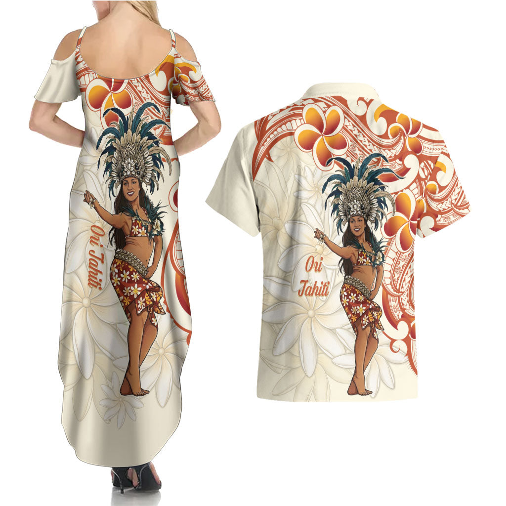 Heiva i Tahiti Couples Matching Summer Maxi Dress and Hawaiian Shirt Ori Tahitian Dance Tiare Maori
