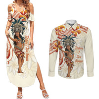 Heiva i Tahiti Couples Matching Summer Maxi Dress and Long Sleeve Button Shirt Ori Tahitian Dance Tiare Maori