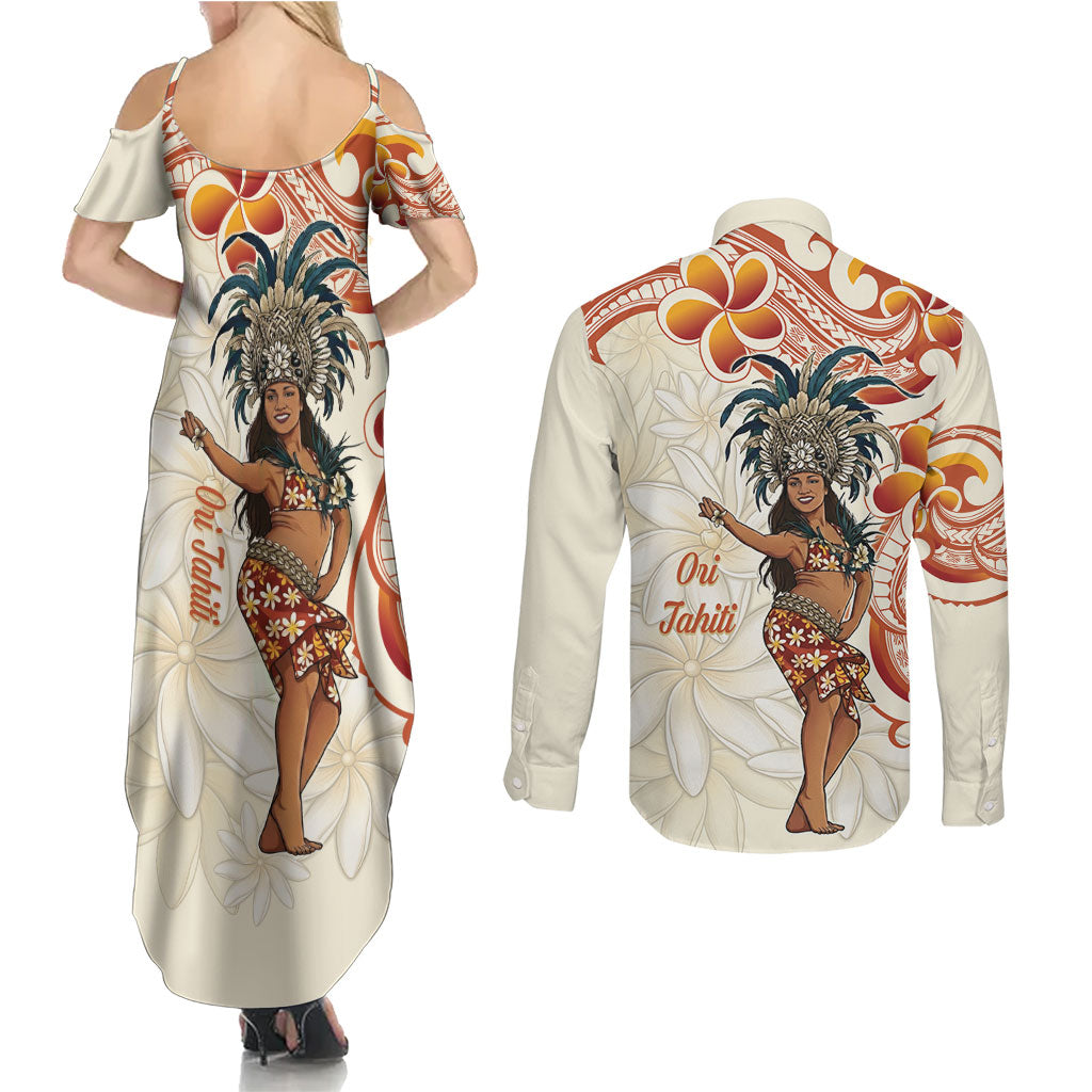 Heiva i Tahiti Couples Matching Summer Maxi Dress and Long Sleeve Button Shirt Ori Tahitian Dance Tiare Maori