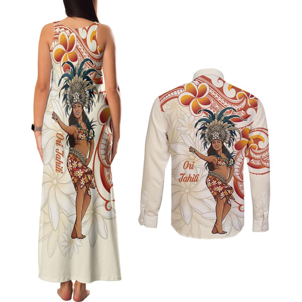 Heiva i Tahiti Couples Matching Tank Maxi Dress and Long Sleeve Button Shirt Ori Tahitian Dance Tiare Maori