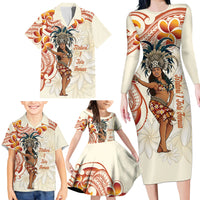 Heiva i Tahiti Family Matching Long Sleeve Bodycon Dress and Hawaiian Shirt Ori Tahitian Dance Tiare Maori
