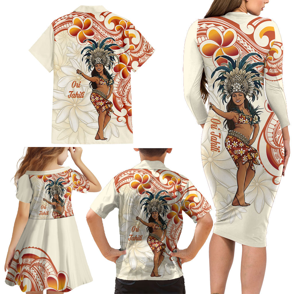 Heiva i Tahiti Family Matching Long Sleeve Bodycon Dress and Hawaiian Shirt Ori Tahitian Dance Tiare Maori