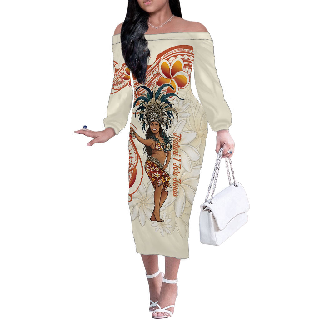 Heiva i Tahiti Family Matching Off The Shoulder Long Sleeve Dress and Hawaiian Shirt Ori Tahitian Dance Tiare Maori
