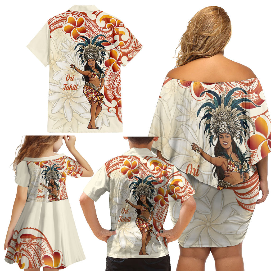 Heiva i Tahiti Family Matching Off Shoulder Short Dress and Hawaiian Shirt Ori Tahitian Dance Tiare Maori