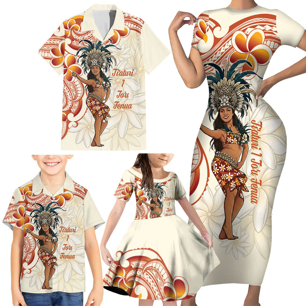 Heiva i Tahiti Family Matching Short Sleeve Bodycon Dress and Hawaiian Shirt Ori Tahitian Dance Tiare Maori