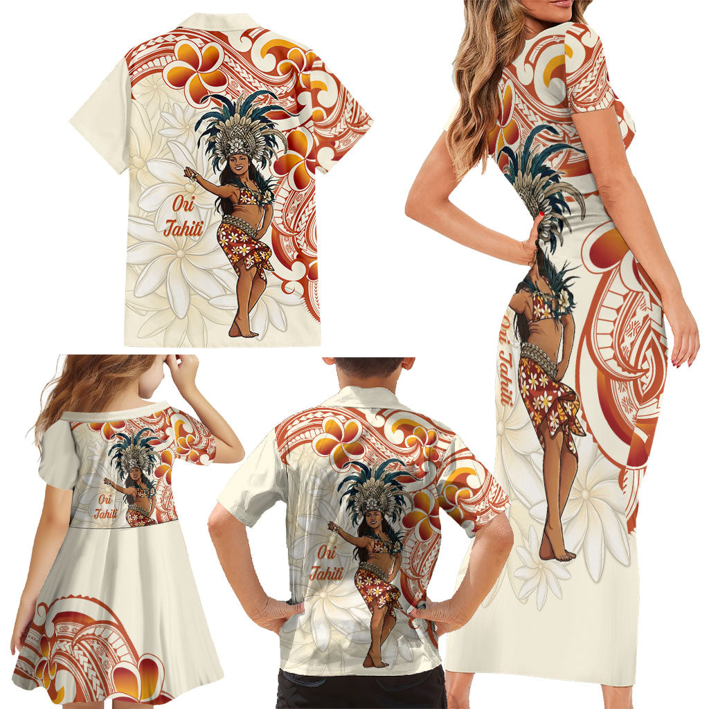 Heiva i Tahiti Family Matching Short Sleeve Bodycon Dress and Hawaiian Shirt Ori Tahitian Dance Tiare Maori