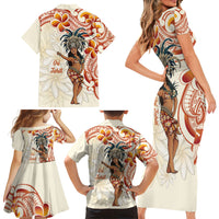 Heiva i Tahiti Family Matching Short Sleeve Bodycon Dress and Hawaiian Shirt Ori Tahitian Dance Tiare Maori