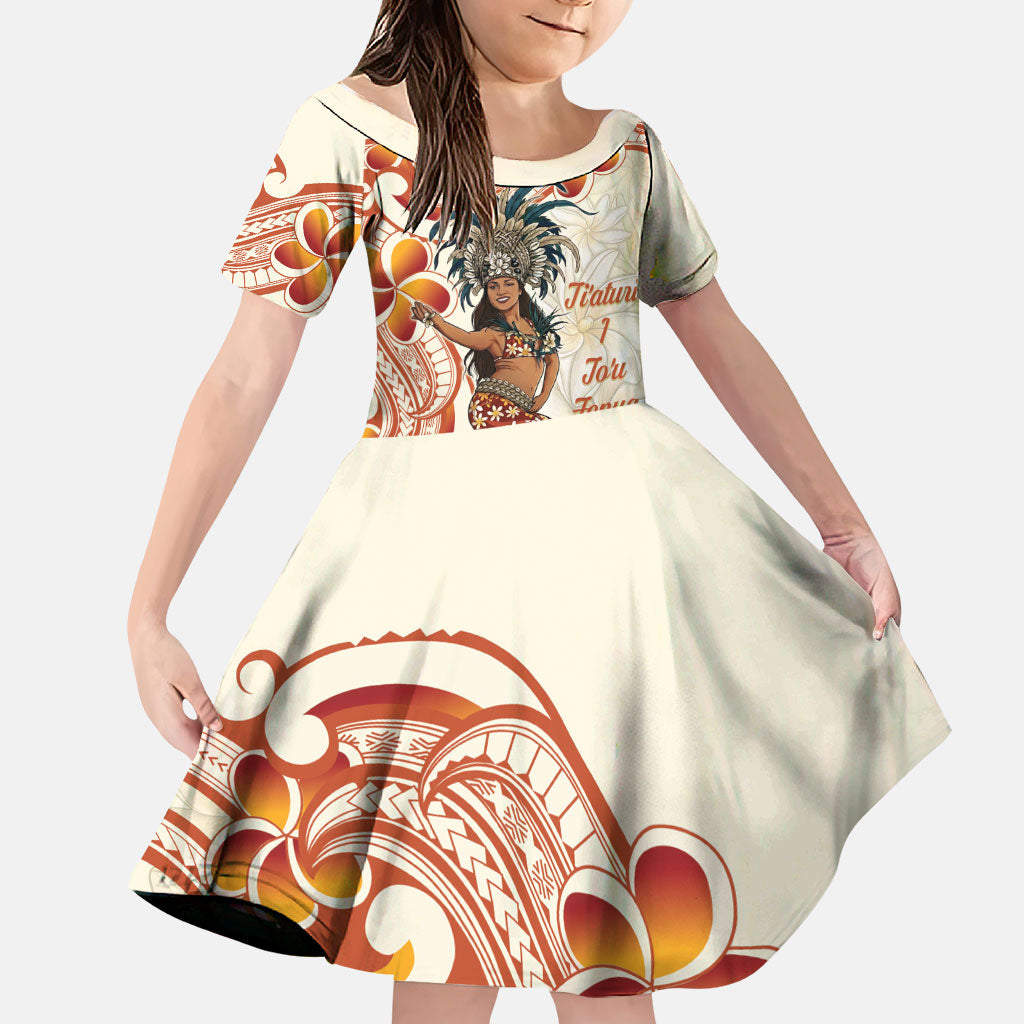Heiva i Tahiti Family Matching Summer Maxi Dress and Hawaiian Shirt Ori Tahitian Dance Tiare Maori LT14 Daughter's Dress Beige - Polynesian Pride