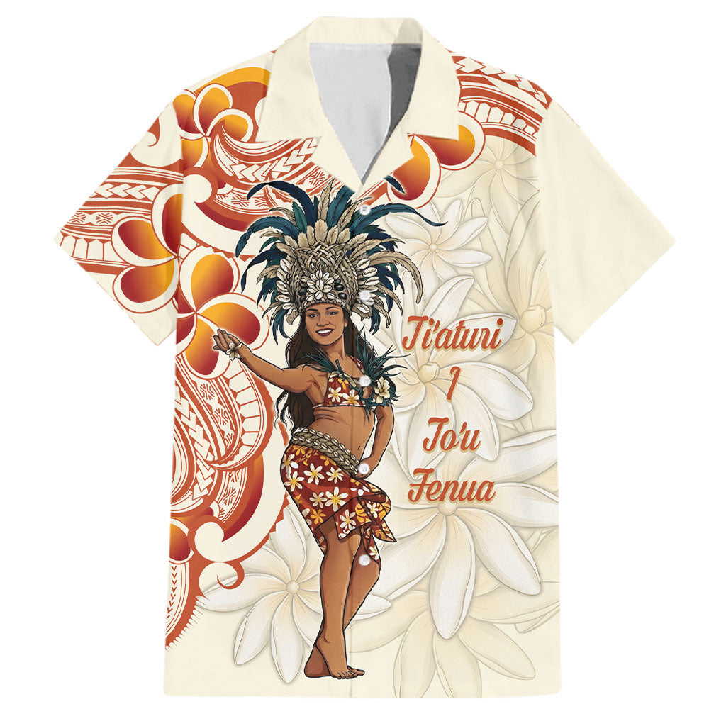 Heiva i Tahiti Family Matching Summer Maxi Dress and Hawaiian Shirt Ori Tahitian Dance Tiare Maori LT14 Dad's Shirt - Short Sleeve Beige - Polynesian Pride