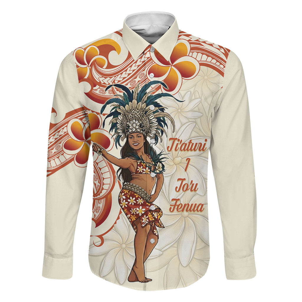 Heiva i Tahiti Family Matching Summer Maxi Dress and Hawaiian Shirt Ori Tahitian Dance Tiare Maori LT14 Dad's Shirt - Long Sleeve Beige - Polynesian Pride