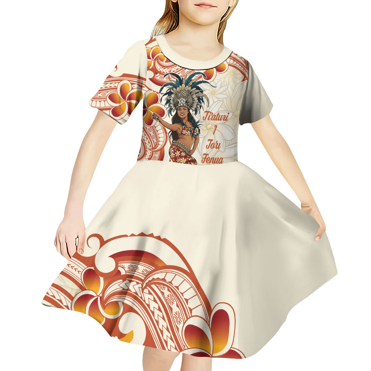 Heiva i Tahiti Kid Short Sleeve Dress Ori Tahitian Dance Tiare Maori