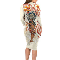 Heiva i Tahiti Long Sleeve Bodycon Dress Ori Tahitian Dance Tiare Maori