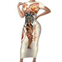 Heiva i Tahiti Short Sleeve Bodycon Dress Ori Tahitian Dance Tiare Maori
