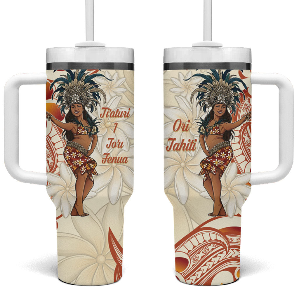 Heiva i Tahiti Tumbler With Handle Ori Tahitian Dance Tiare Maori LT14 One Size: 40 oz Beige - Polynesian Pride