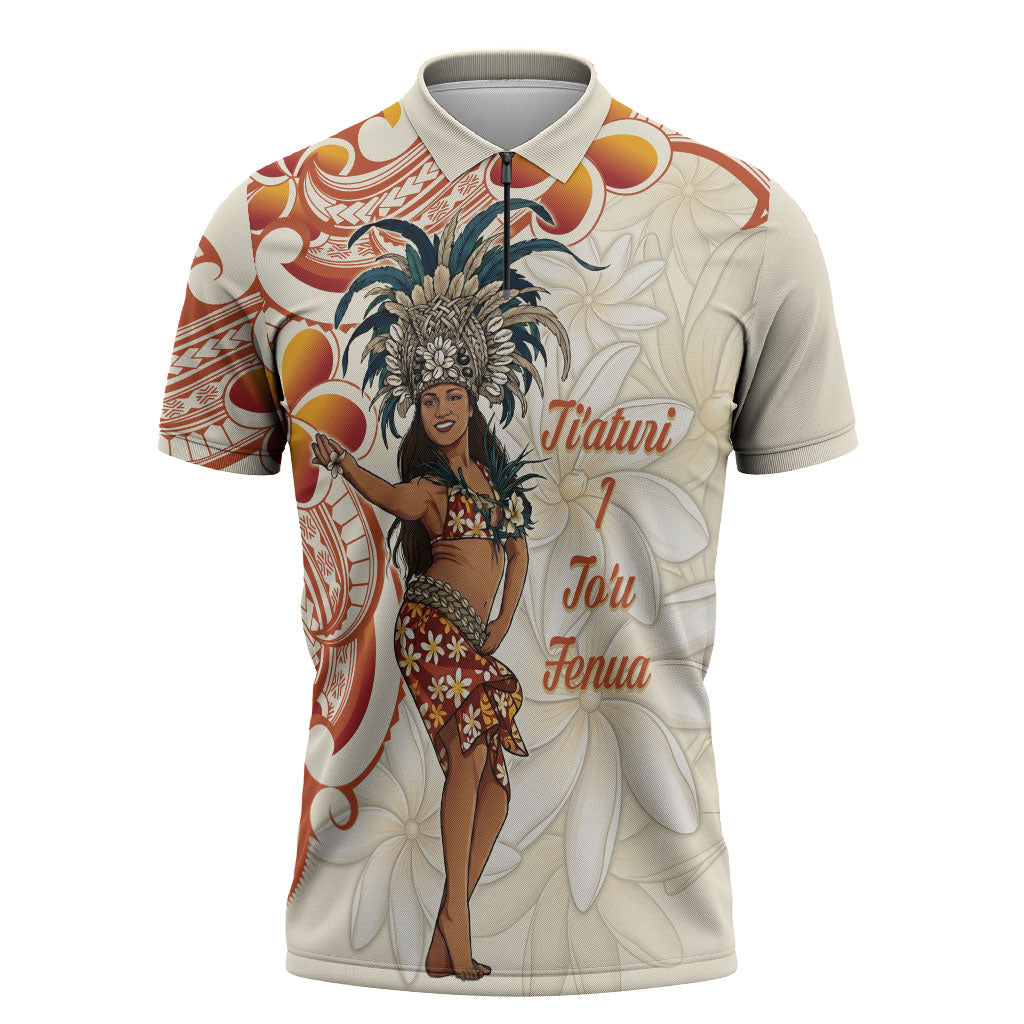 Heiva i Tahiti Zipper Polo Shirt Ori Tahitian Dance Tiare Maori