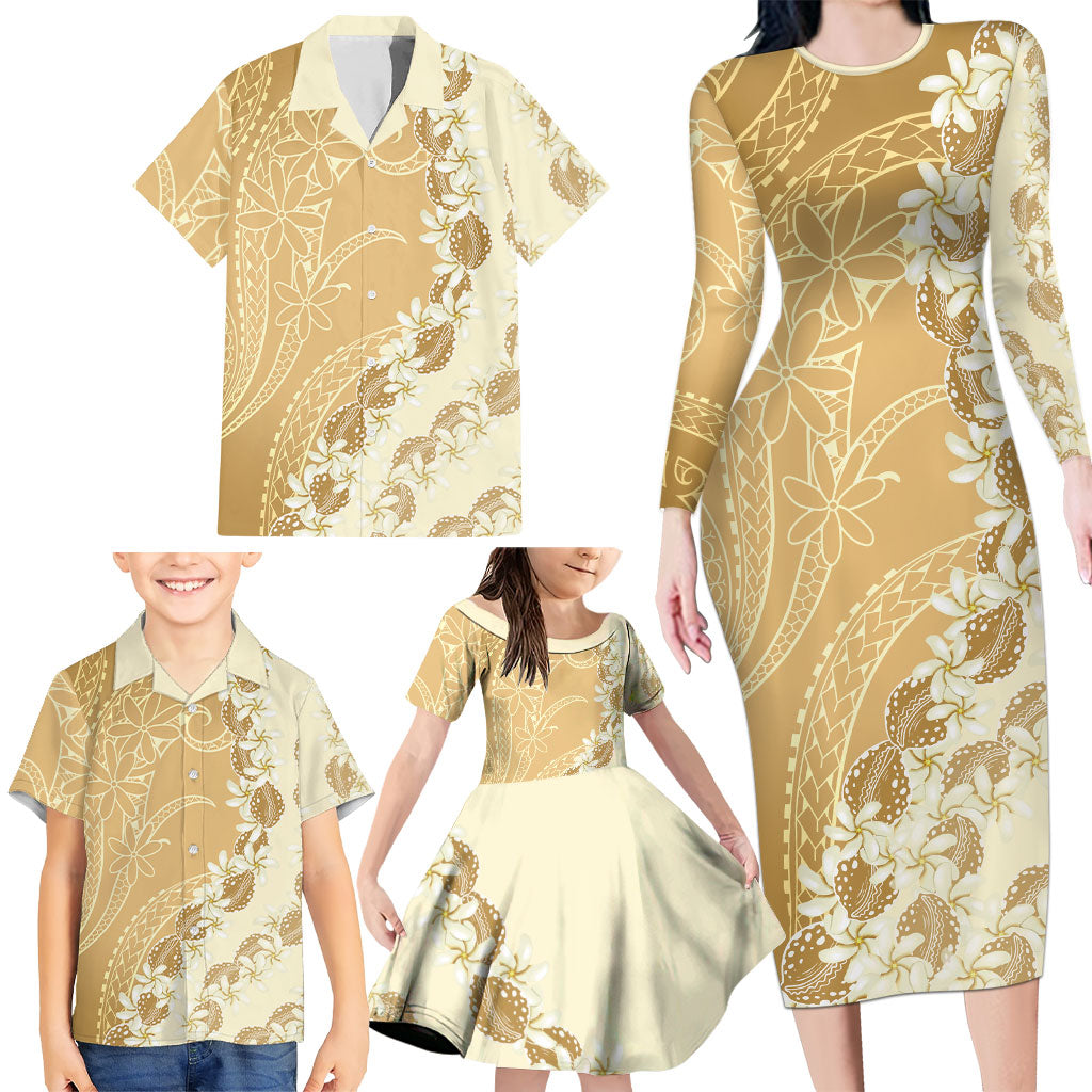 Heiva i Tahiti Family Matching Long Sleeve Bodycon Dress and Hawaiian Shirt Tahitian Tiare Maori Cowrie Lei Brown LT14 - Polynesian Pride