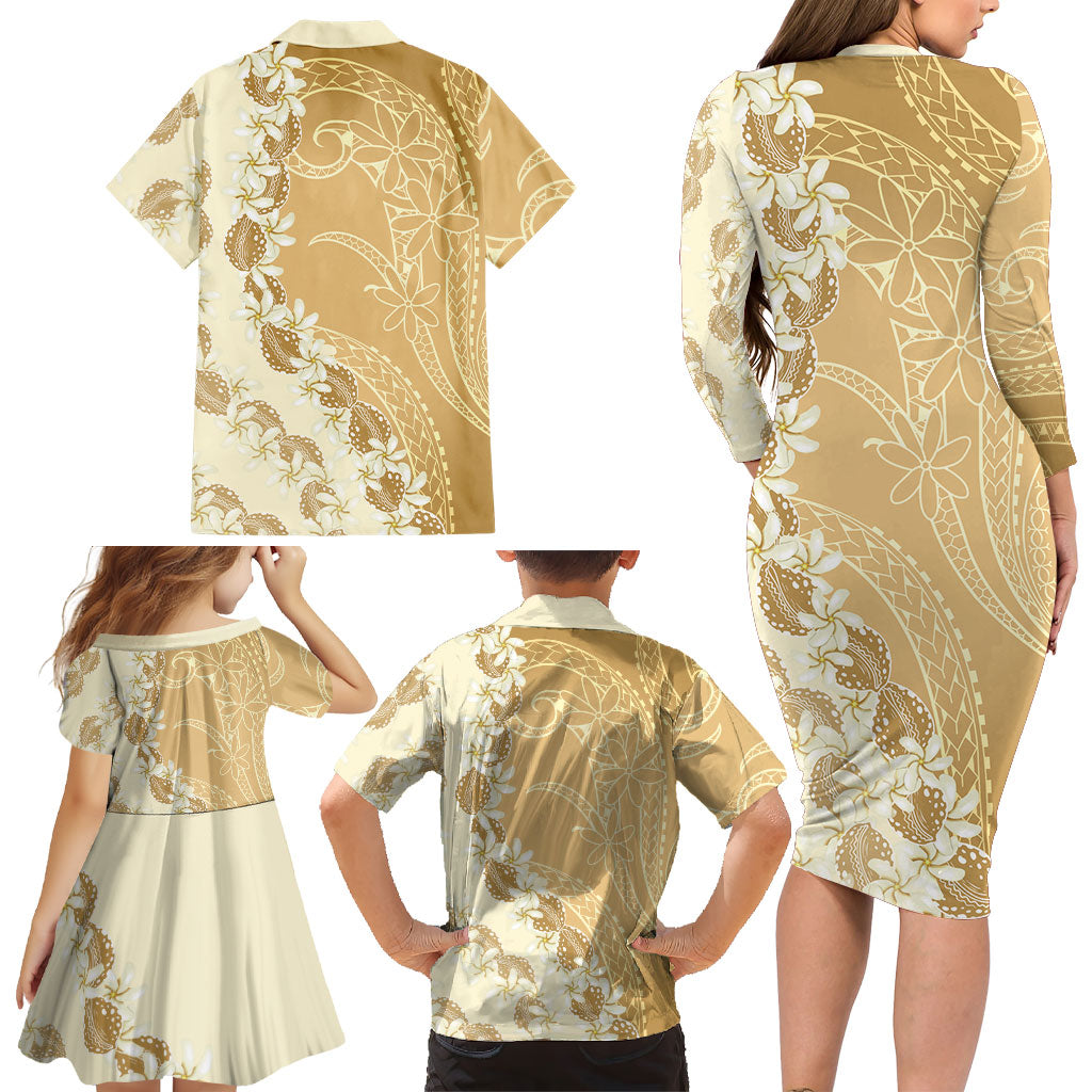 Heiva i Tahiti Family Matching Long Sleeve Bodycon Dress and Hawaiian Shirt Tahitian Tiare Maori Cowrie Lei Brown LT14 - Polynesian Pride