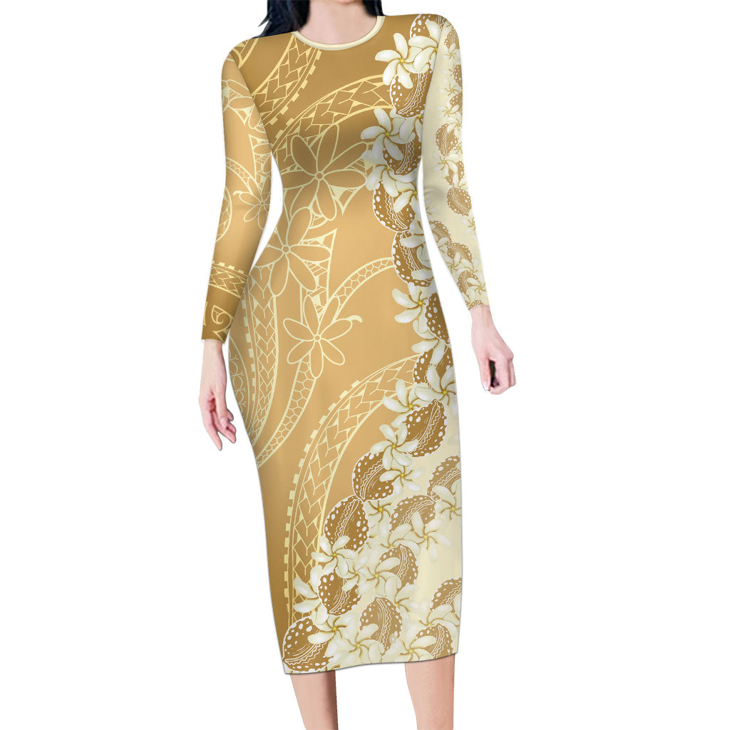 Heiva i Tahiti Family Matching Long Sleeve Bodycon Dress and Hawaiian Shirt Tahitian Tiare Maori Cowrie Lei Brown LT14 Mom's Dress Brown - Polynesian Pride