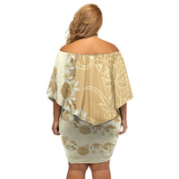 Heiva i Tahiti Family Matching Off Shoulder Short Dress and Hawaiian Shirt Tahitian Tiare Maori Cowrie Lei Brown