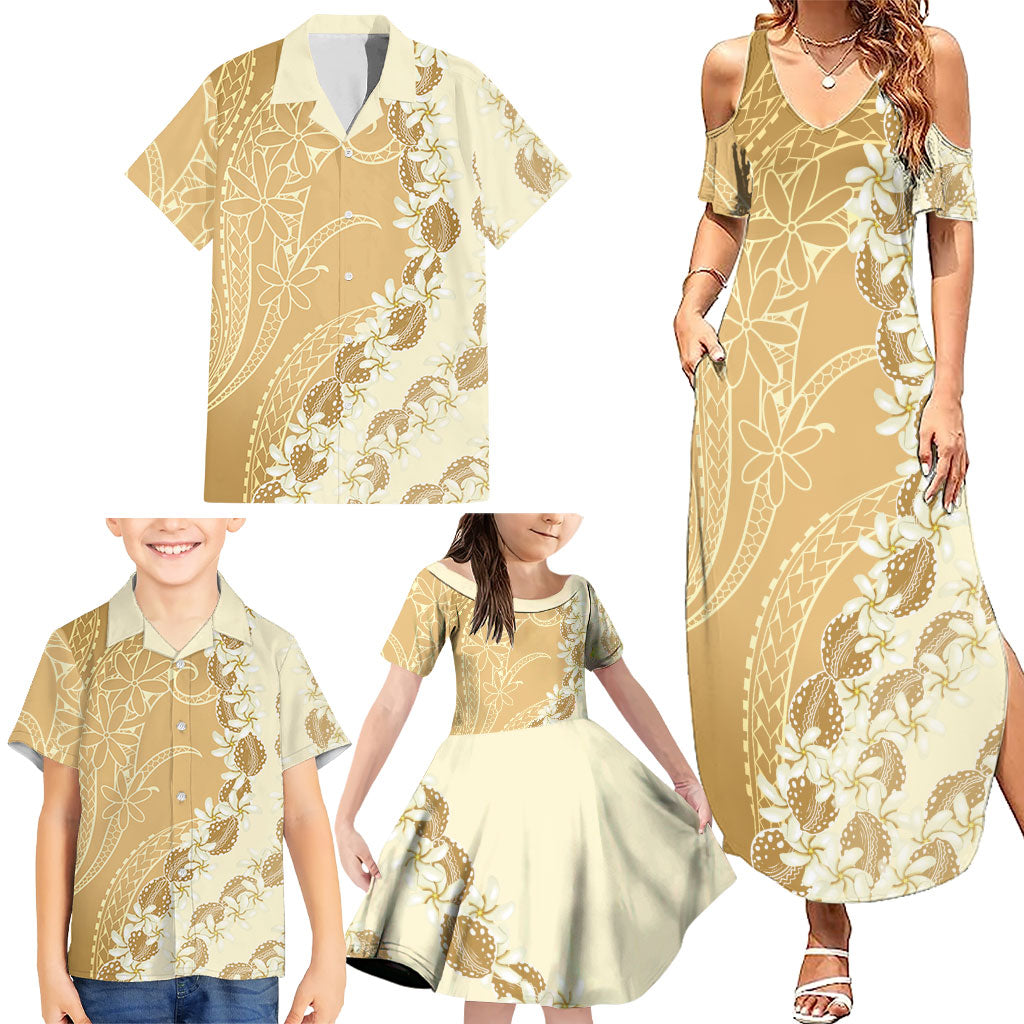 Heiva i Tahiti Family Matching Summer Maxi Dress and Hawaiian Shirt Tahitian Tiare Maori Cowrie Lei Brown LT14 - Polynesian Pride