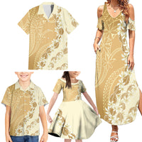 Heiva i Tahiti Family Matching Summer Maxi Dress and Hawaiian Shirt Tahitian Tiare Maori Cowrie Lei Brown LT14 - Polynesian Pride