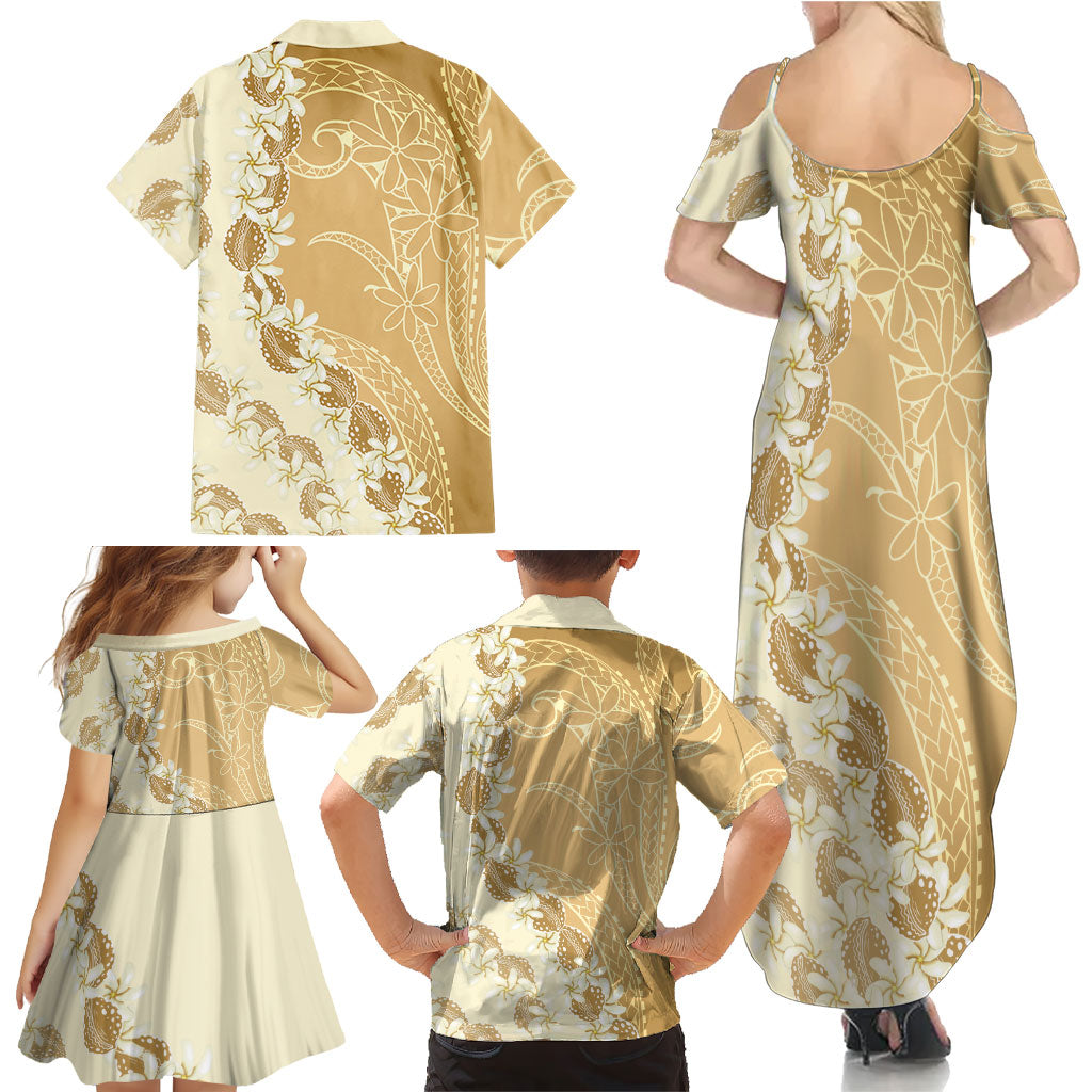 Heiva i Tahiti Family Matching Summer Maxi Dress and Hawaiian Shirt Tahitian Tiare Maori Cowrie Lei Brown LT14 - Polynesian Pride