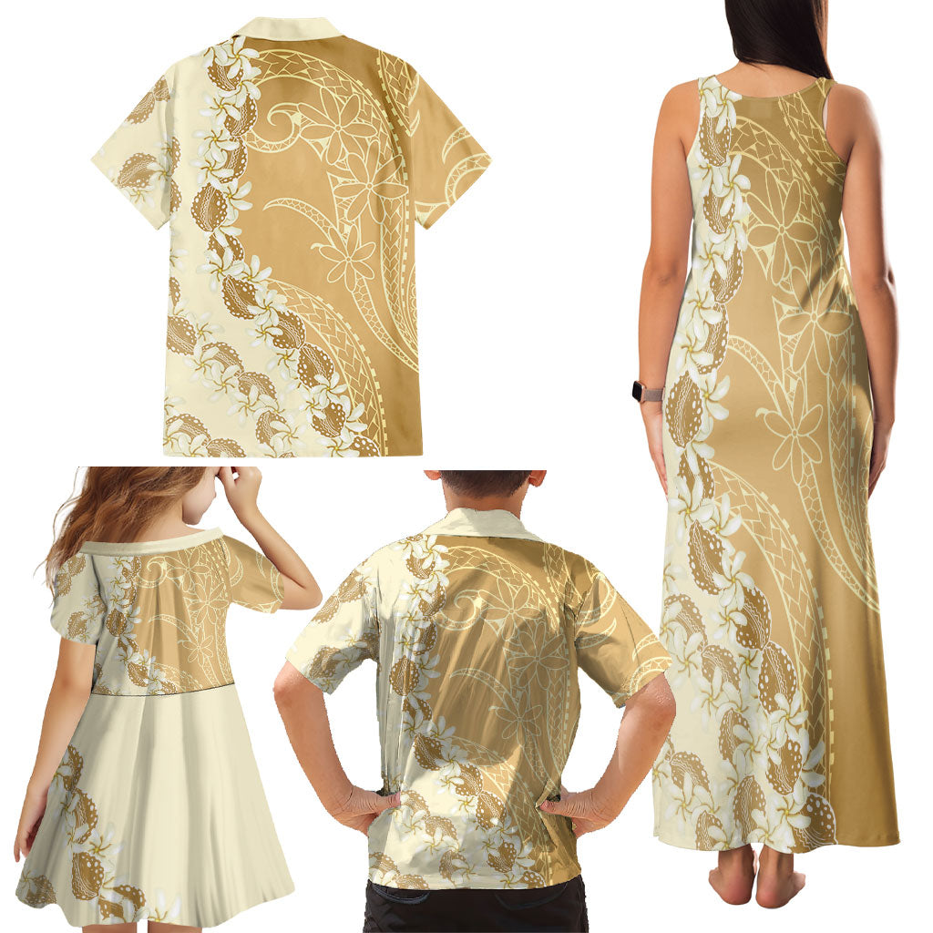 Heiva i Tahiti Family Matching Tank Maxi Dress and Hawaiian Shirt Tahitian Tiare Maori Cowrie Lei Brown
