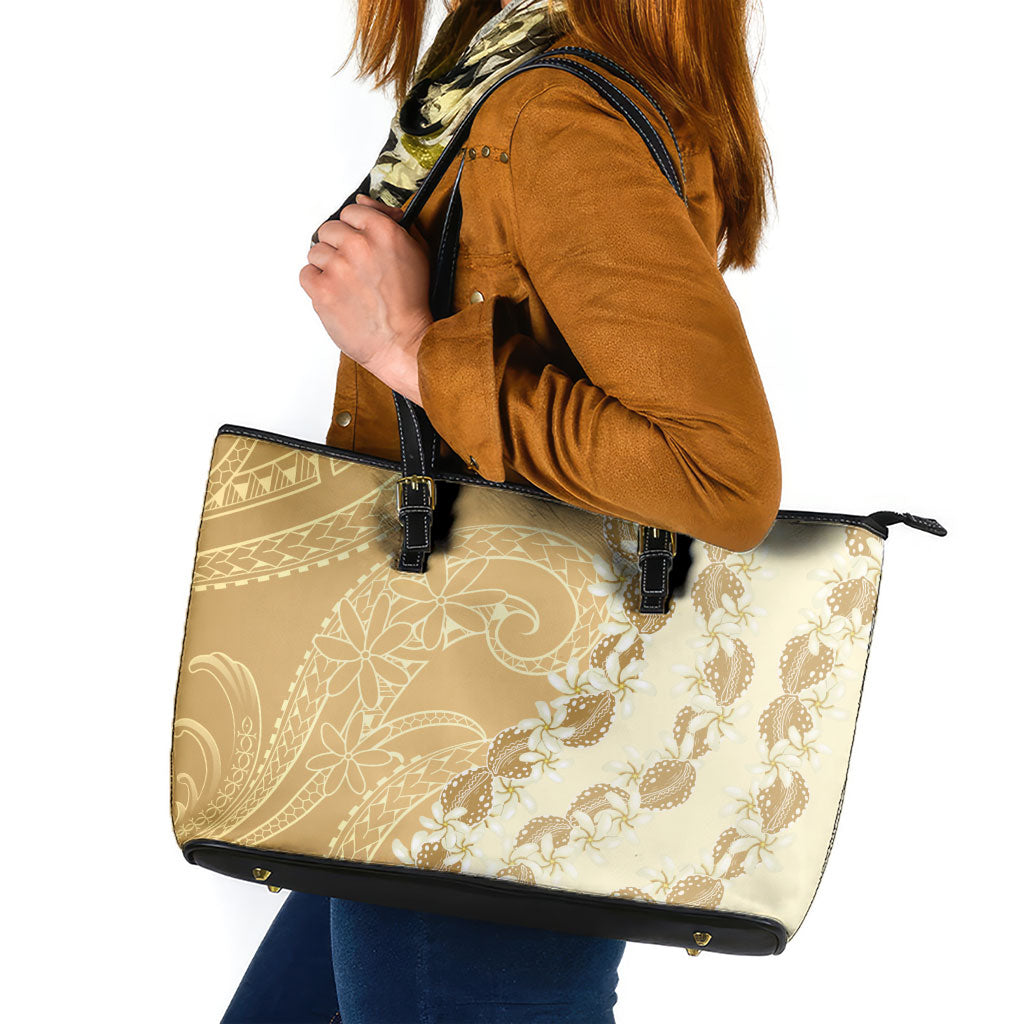 Heiva i Tahiti Leather Tote Bag Tahitian Tiare Maori Cowrie Lei Brown