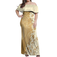 Heiva i Tahiti Off Shoulder Maxi Dress Tahitian Tiare Maori Cowrie Lei Brown LT14 Women Brown - Polynesian Pride